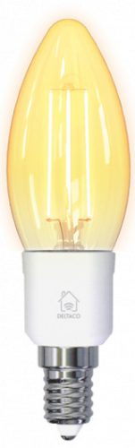Deltaco SMART HOME SH-LFE14C35 izzó LED, E14, volfrám gyertya, WIFI, 4.5W, fehér, szabályozható
