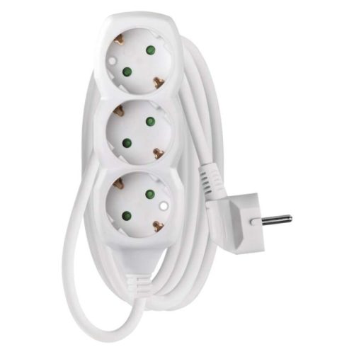 Hosszabbító 2 m / 3 aljzat / fehér / PVC / 1 mm2