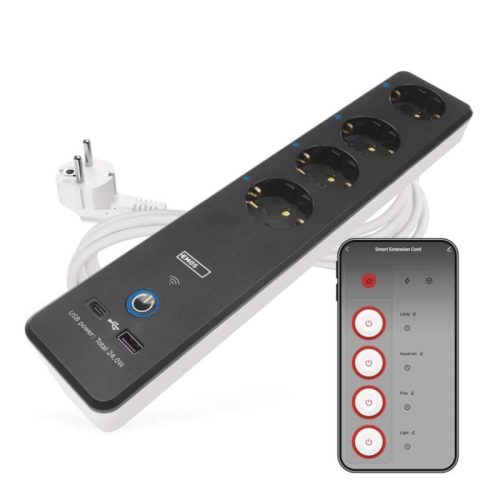 GoSmart hosszabbító 2 m / 4 aljzat / kapcsolós / USB / fehér-fekete / PVC / 1,5 mm2