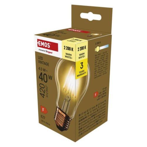 LED izzó Vintage A60 / E27 / 4,5 W (40 W) / 420 lm / Meleg fehér