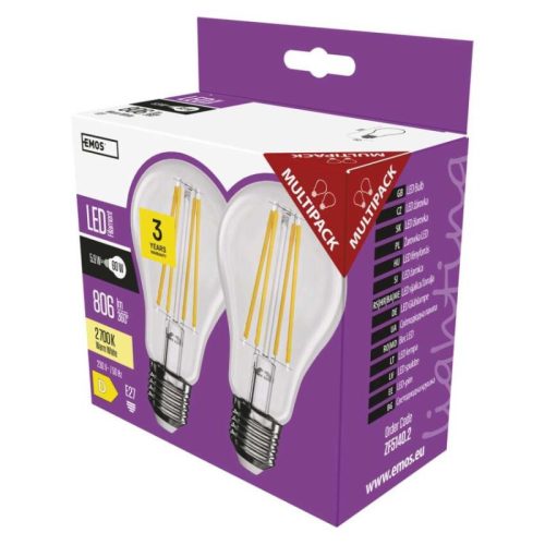 LED izzó Filament A60 / E27 / 5,9 W (60 W) / 806 lm / meleg fehér