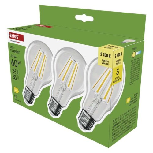 LED izzó Filament A60 / E27 / 5,9 W (60 W) / 806 lm / Meleg fehér