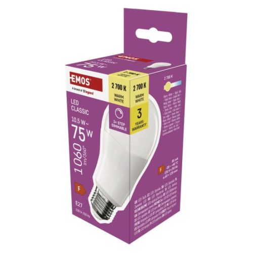 LED izzó Classic A60 / E27 / 10,5 W (75 W) / 1 060 lm / meleg fehér / dimmelhető