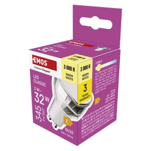 LED izzó Classic MR16 ezüst/ GU10 / 3 W (32 W) / 345 lm / Meleg fehér