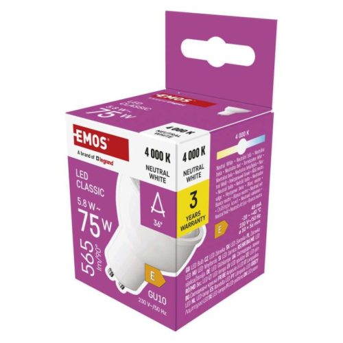 LED izzó Classic MR16 / GU10 / 5,8 W (75 W) / 565 lm / Természetes fehér
