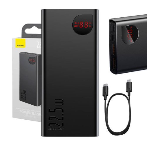 Baseus Adaman fém Powerbank, 20000mAh, 2xUSB, USB-C, Lightning, microUSB 22.5W (czarny)