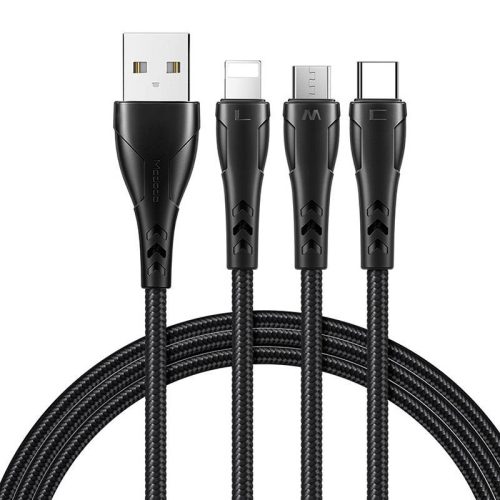 3 az 1-ben USB-C / Lightning / Micro USB kábel, Mcdodo CA-6960, 1.2m (fekete)