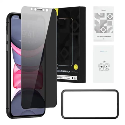 Baseus iPhone 11/XR Privacy szűrős üvegfólia, 0,3 mm