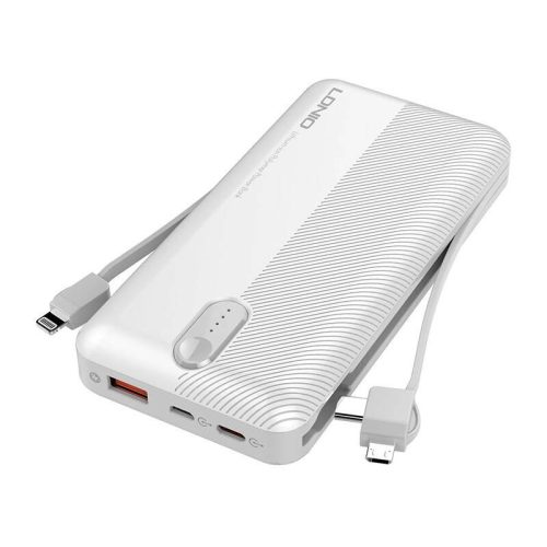 LDNIO Powerbank PL1013, 10000mAh + 3 az 1-ben kábel (fehér)