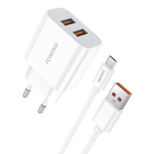 Foneng EU45 hálózati töltő, 2x USB + Micro-USB kábel