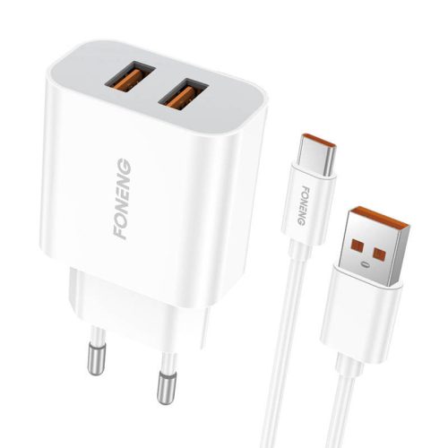 Foneng EU45 hálózati töltő, 2x USB + USB-C kábel