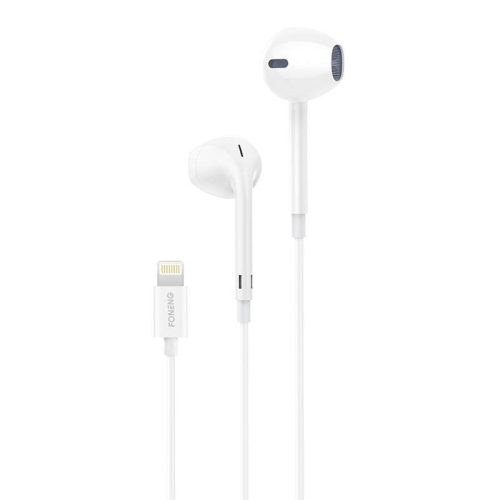 Foneng T28 in-ear, vezetékes fülhallgató, Lightning, távirányítóval (fehér)