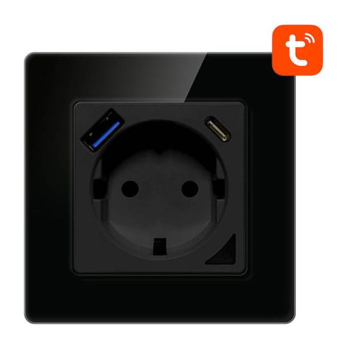 Avatto N-WOT10-USB-B USB és USB-C TUYA intelligens WiFi fali aljzat (fekete)