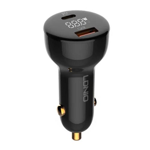 LDNIO C101 autós töltő, USB + USB-C, 100W + USB-C Lightning kábel (fekete)