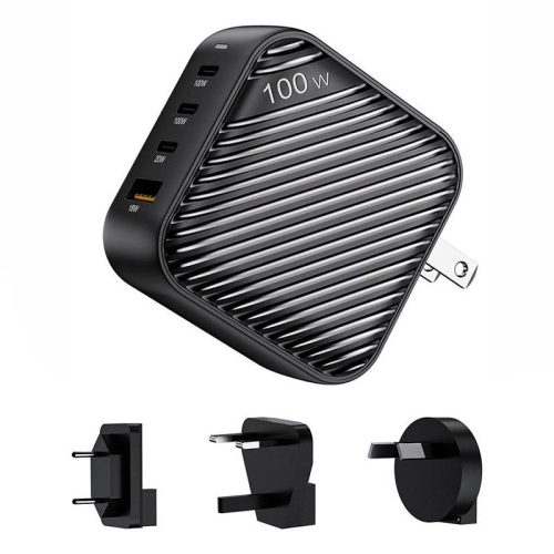 INVZI GanHub hálózati töltő 3x USB-C + USB, 100W, EU/UK/AU/US (fekete)