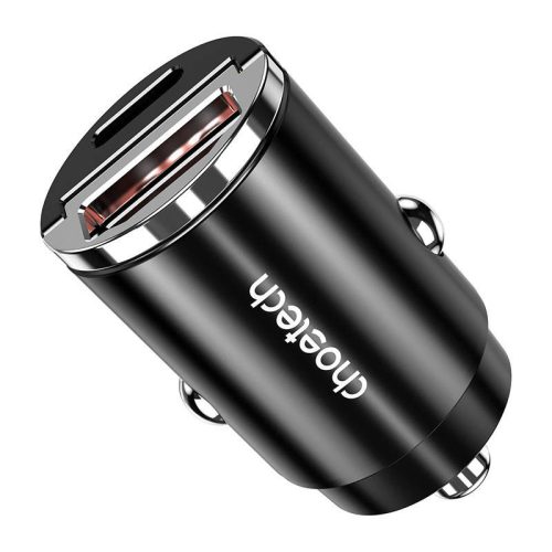 Choetech TC0006 autós töltő 1x USB-A, 1x USB-C 30W PD 3.0 (fekete)
