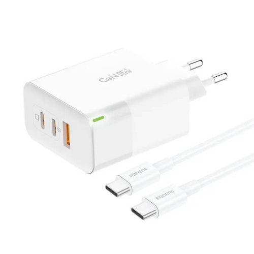 Foneng GAN65 USB-A, 2x USB-C GaN 65W töltő USB-C kábellel