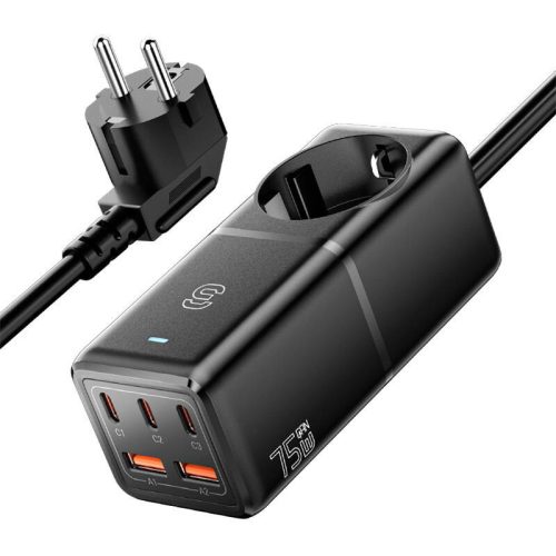 Essager ECTAC-BRB01-Z GaN, 3xUSB-C, 2xUSB-A, 75W fali töltő (fekete)