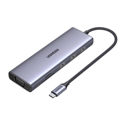 UGREEN CM498 hub, USB-C, 3x USB 3.0, HDMI 4k 30Hz, VGA, RJ45, SD/TF, PD 100W (szürke)