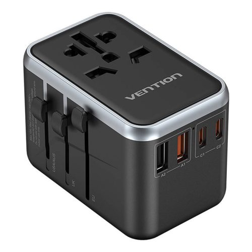 Vention FJFB0 GaN 2xUSB-C 2xUSB-A univerzális utazási adapter 65W (fekete)