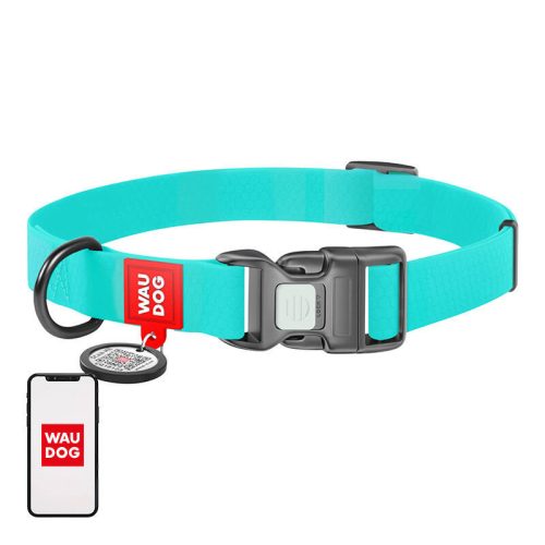 Vízálló, világító nyakörv QR útlevéllel WAUDOG 40 mm széles, 46-70 cm hosszú