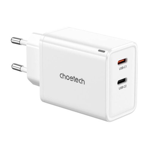 Choetech PD6013 hálózati töltő, GaN, 2x USB-C, PD65W (fehér)