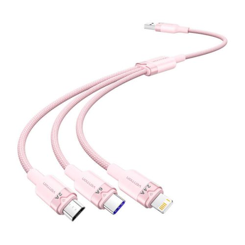 USB 2.0 A és 3 az 1-ben 6A kábel Vention CTRPG 1.5M (rózsaszín)