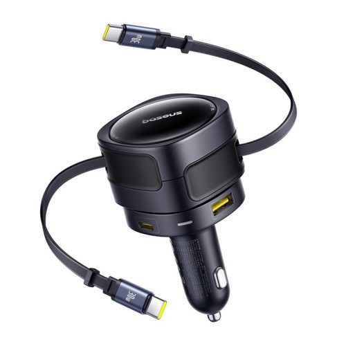 Baseus Enjoyment Max autós töltő USB-C+USB-C kábelekkel és USB-A+USB-C portokkal 90W Fekete